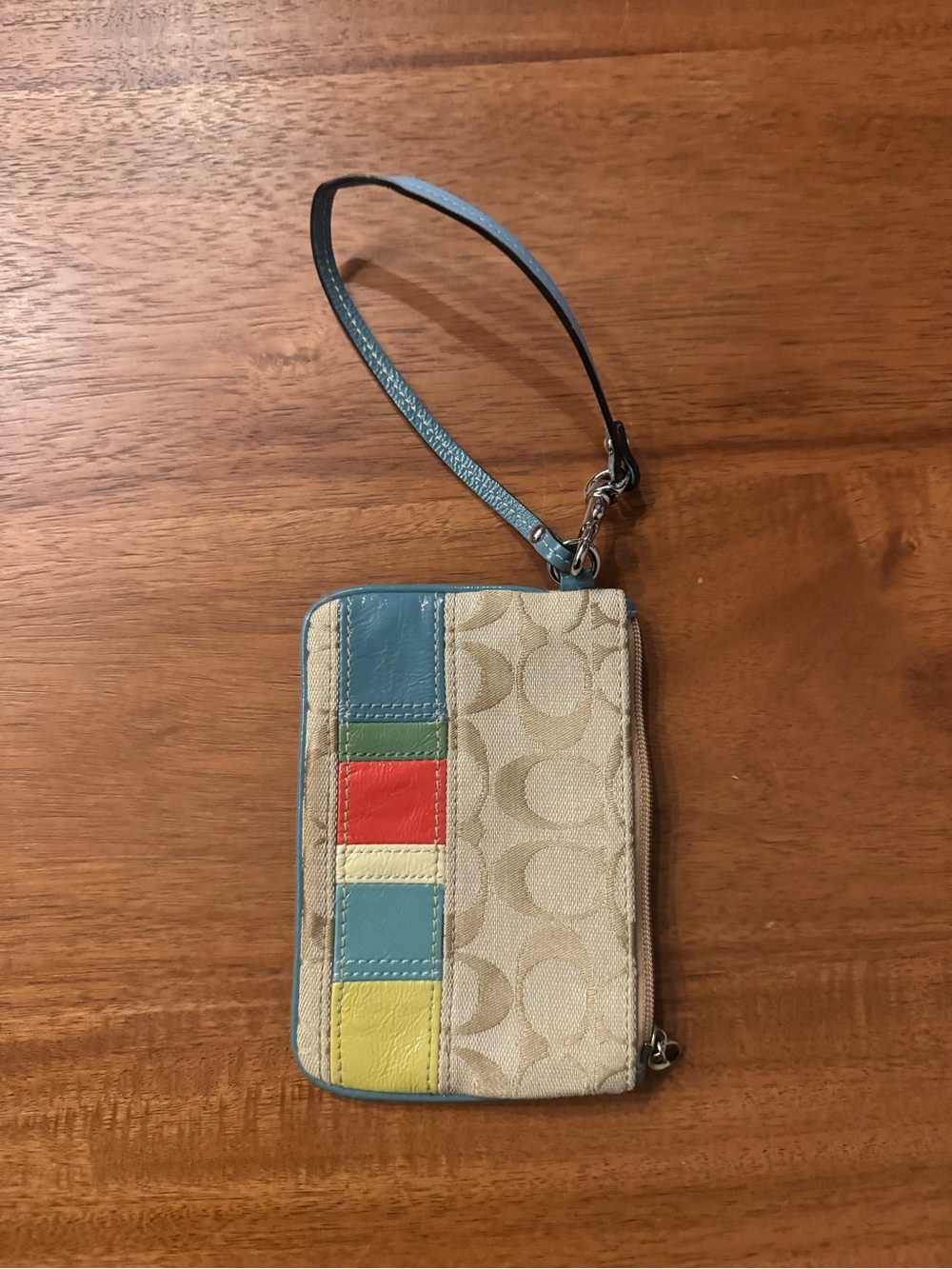 Coach Blue Multi-Color Wristlet Wallet - Signature Pattern